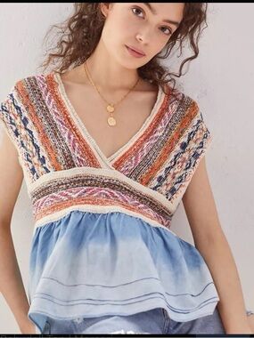 Large, Anthropologie Pilcro Knit Peplum Babydoll Top